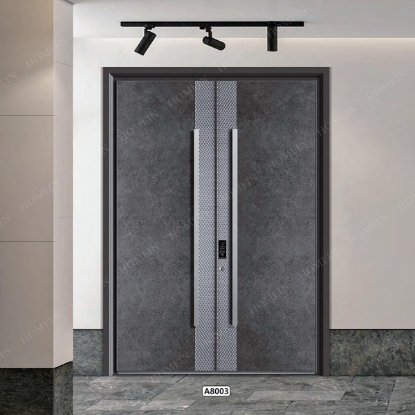 Slika Luxurious Grey Stone-Textured Metal Double Entrance Doors