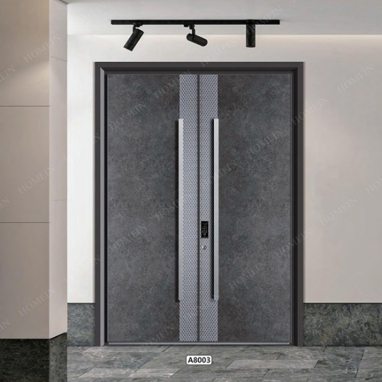 Picture of Luxurious Grey Stone-Textured Metal Double Entrance Doors