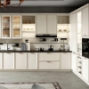 Picture of Light Luxury White Kitchen Cabinet, Brushed Brass Accents & Striped Glass, PVC Finish