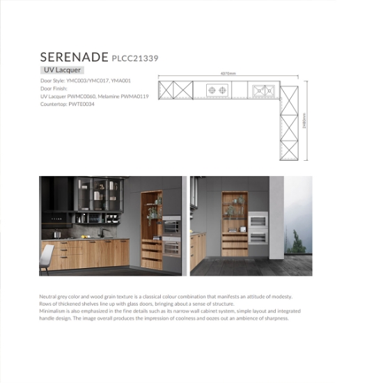 Picture of Cool - Tone High - End UV Lacquer Kitchen Cabinet, Neutral Grey Color, Minimalist Details, Glass - Door Structure