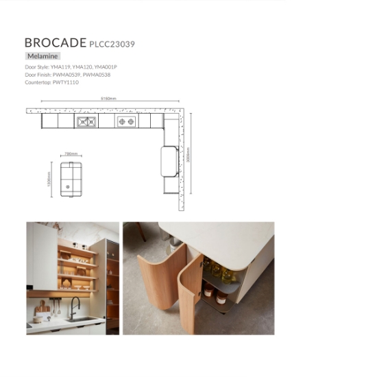 Picture of Stylish Color - Block Kitchen Cabinet, Wood Elements, Glass Doors, Combined Dining & Cooking