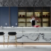 Picture of Exquisite Sintered Surface Island Cabinet, Marble Pattern, Built - in Lighting, Wine Cabinet Integration