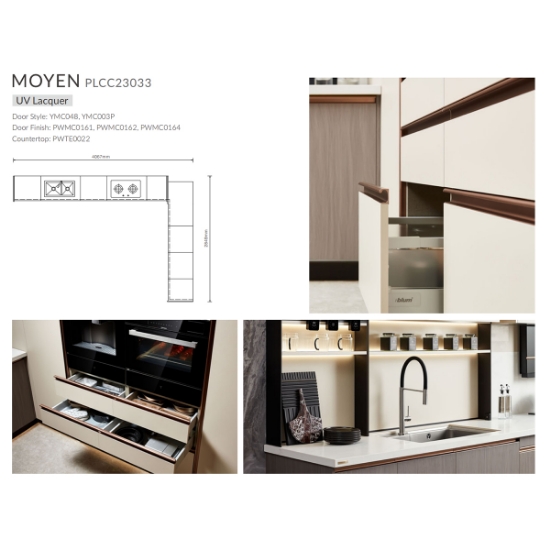 Picture of Modern UV Lacquer Kitchen Cabinet, Wood - White Color Block, Built - in Appliances, Multi - Zone Storage
