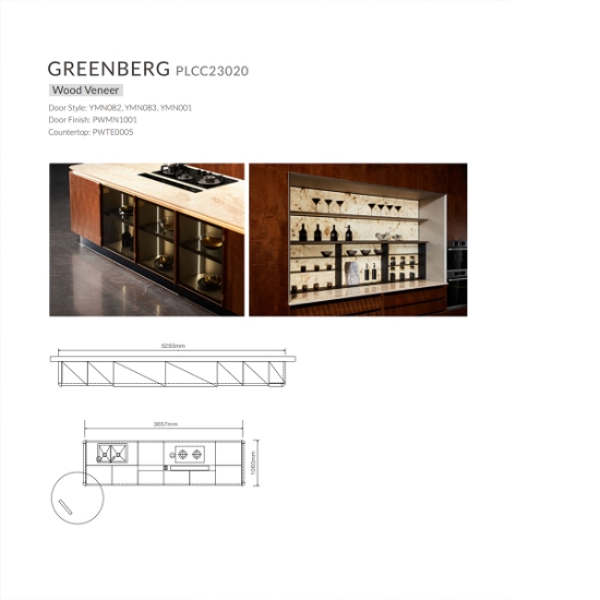Picture of Exquisite Wood Veneer Kitchen Cabinet, Wood - Color Splicing, Glass Display, Urban View Design