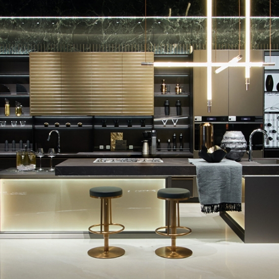 Picture of Golden Premium Marble Luxurious  Cabinet - Metal Accents, Glass Display, High - End Storage